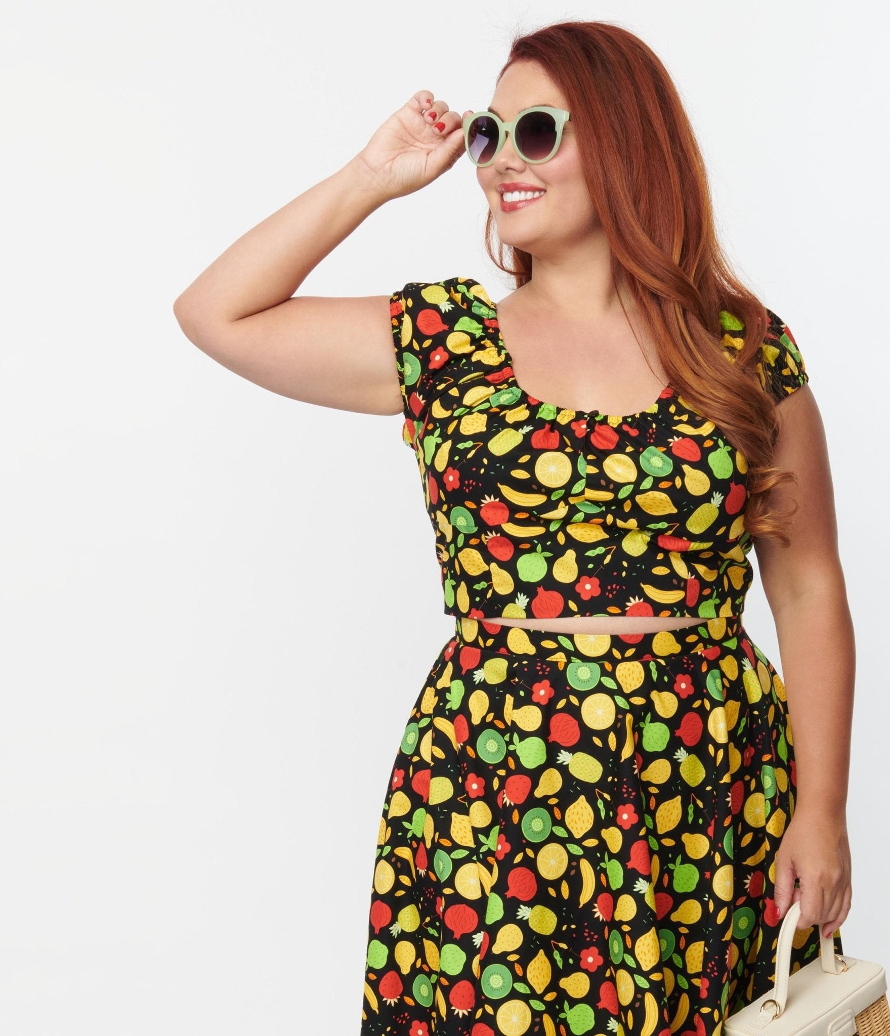 

Magnolia Place Plus Size Tropical Fruit Bounty Print May Crop Top