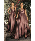 A-line V-neck Flowy Slit Self Tie Satin Bridesmaid Dress