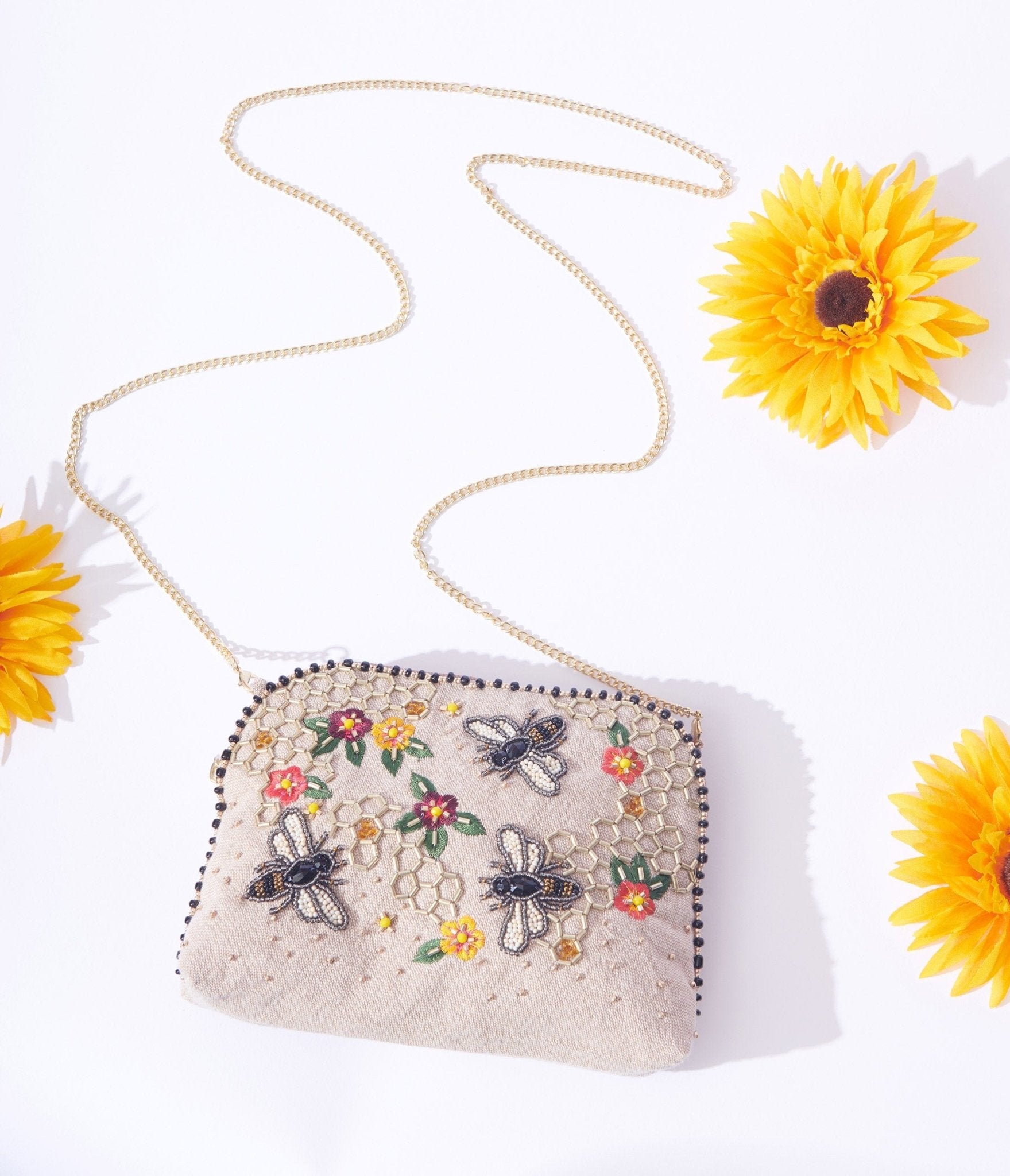

Mary Frances Tan Bee & Floral Beaded Crossbody Bag