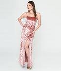 Velvet Spaghetti Strap Slit Fitted Maxi Dress