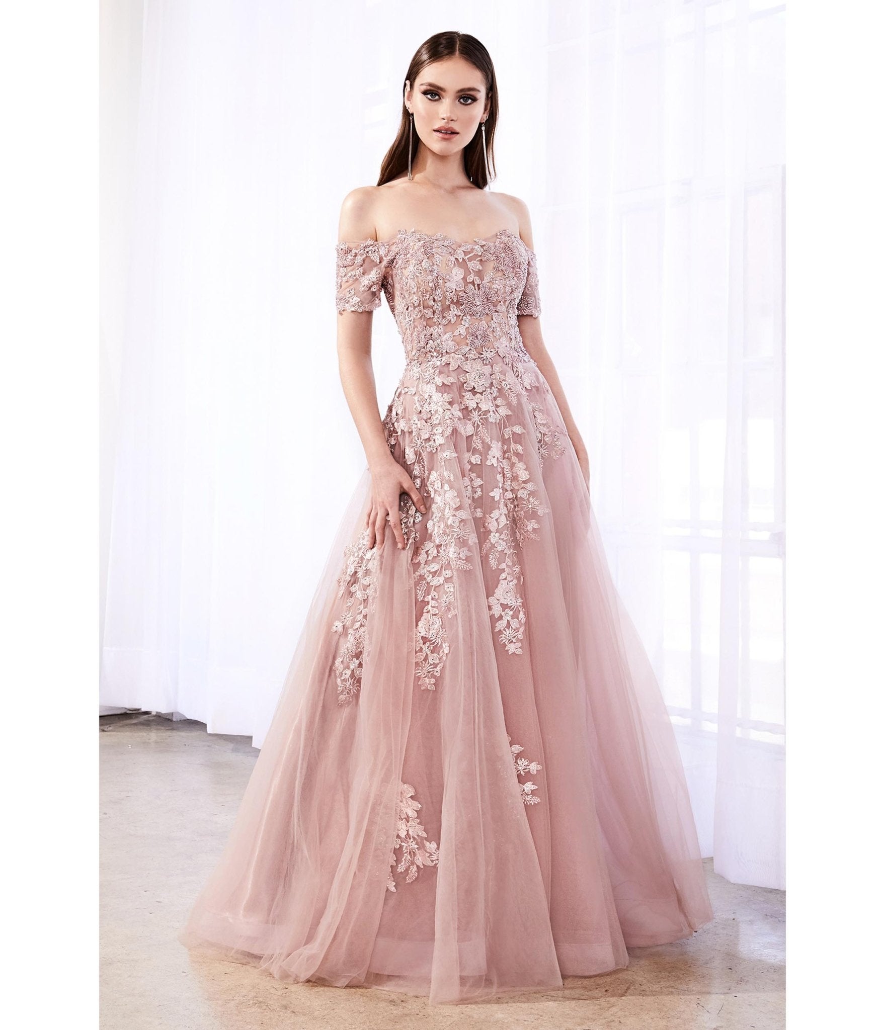 

Cinderella Divine Mauve Floral A Line Bridesmaids Ball Gown