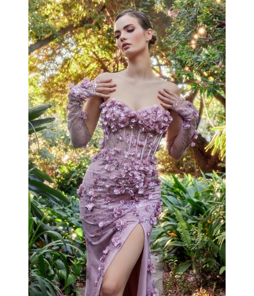 Sophisticated Strapless Floral Print Corset Waistline Mermaid Sweetheart Lace-Up Slit Fitted Applique Glittering Floor Length Evening Dress with a Brush/Sweep Train