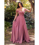 A-line Sweetheart Slit Gathered Satin Off the Shoulder Bridesmaid Dress