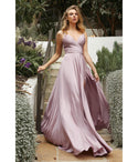 V-neck Spaghetti Strap Ruched Faux Wrap Slit Satin Sweetheart Floor Length Bridesmaid Dress