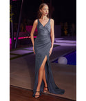 V-neck Satin Faux Wrap Glittering Sleeveless Bridesmaid Dress