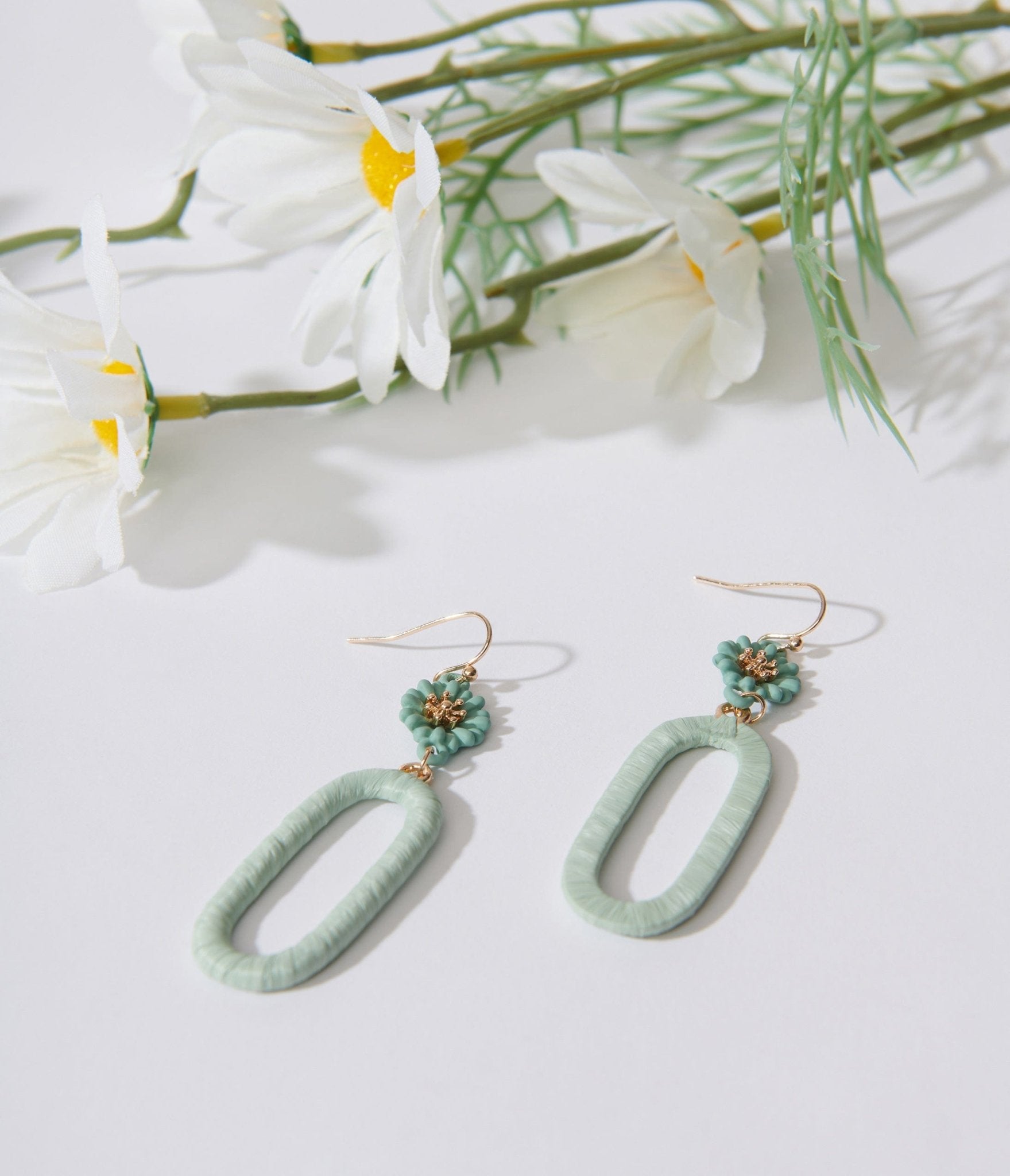 

Mint Floral Oval Drop Earrings