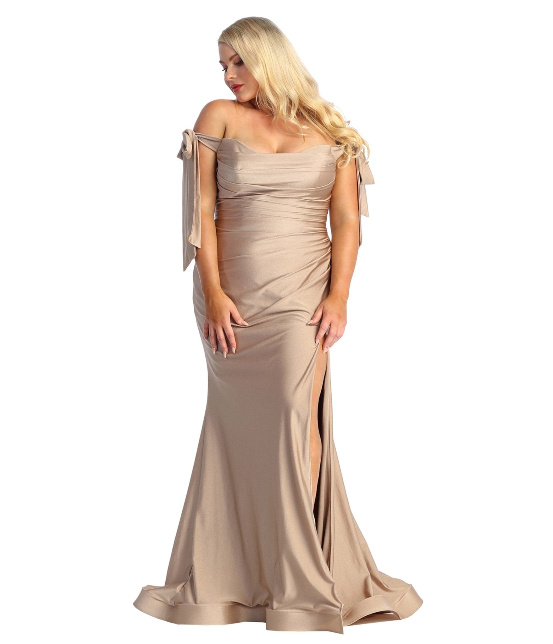 

Mocha Off The Shoulder Prom Dress