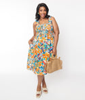 Floral Print Smocked Fitted Pocketed Ruffle Trim Midi Dress