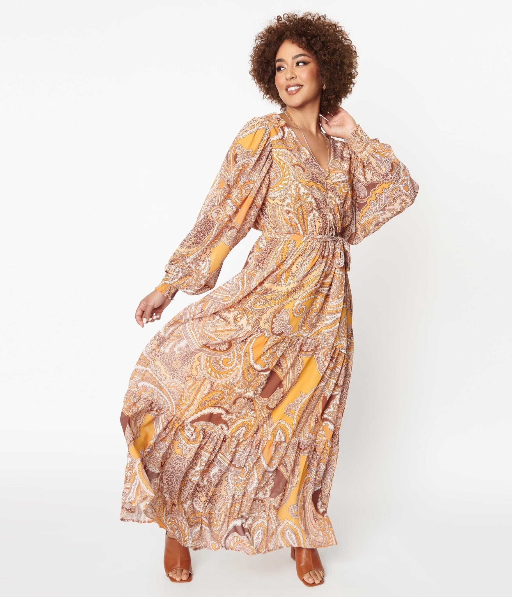 

Mustard Paisley Print Maxi Dress