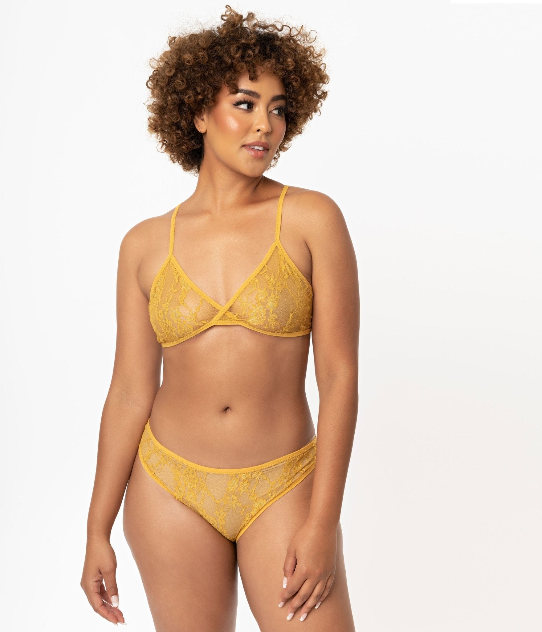 

Mustard Sheer Lace Cheeky Underwear