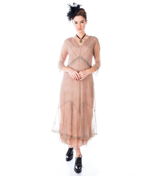 Modest Empire Waistline Illusion Vintage Embroidered Dress