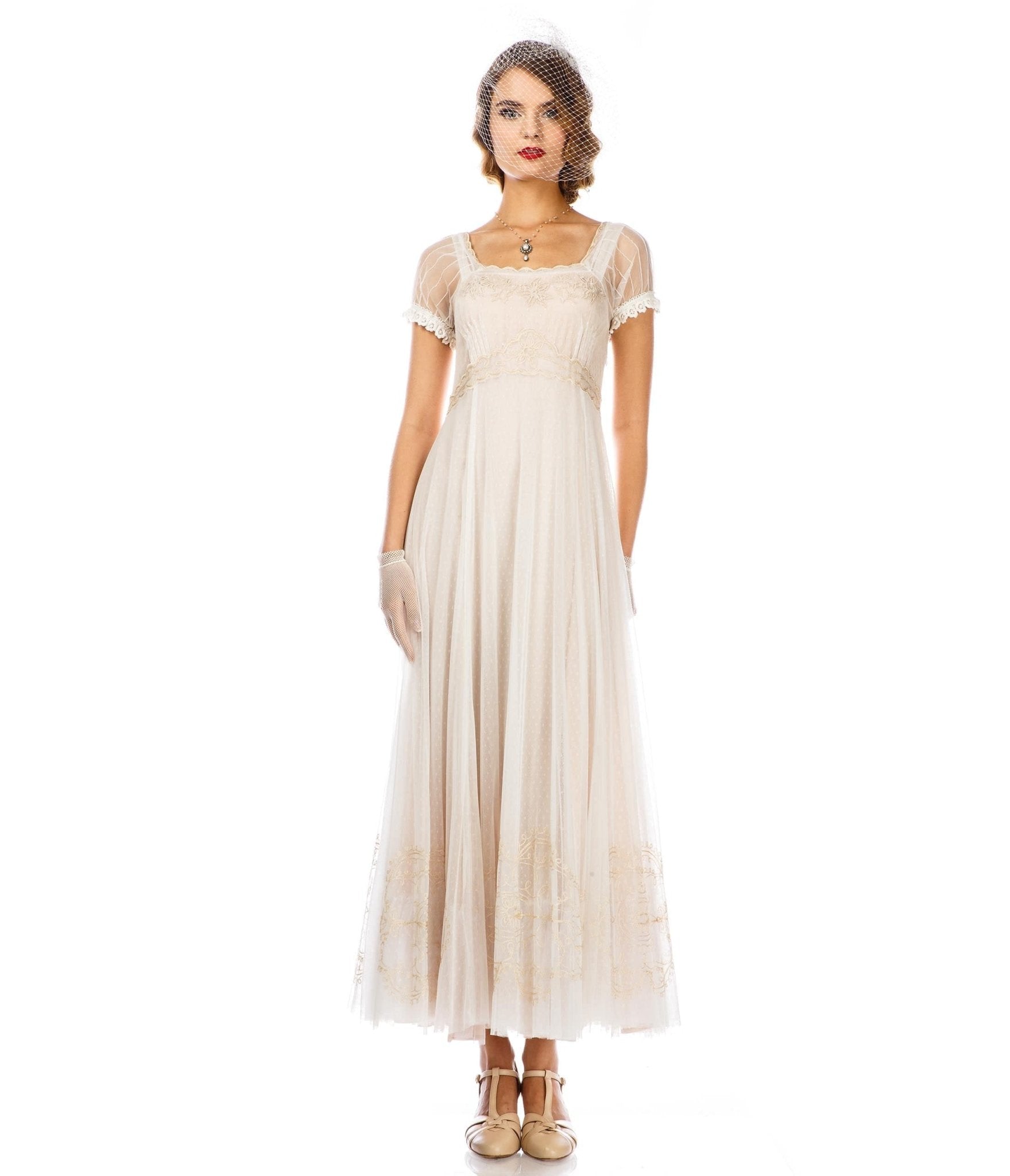 

Nataya Ivory Vintage Style Regency Wedding Flapper Dress