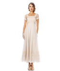 Dots Print Cap Sleeves Square Neck Mesh Sheer Vintage Wedding Dress