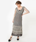 V-neck Vintage Tiered Mesh Embroidered Short Dots Print Party Dress