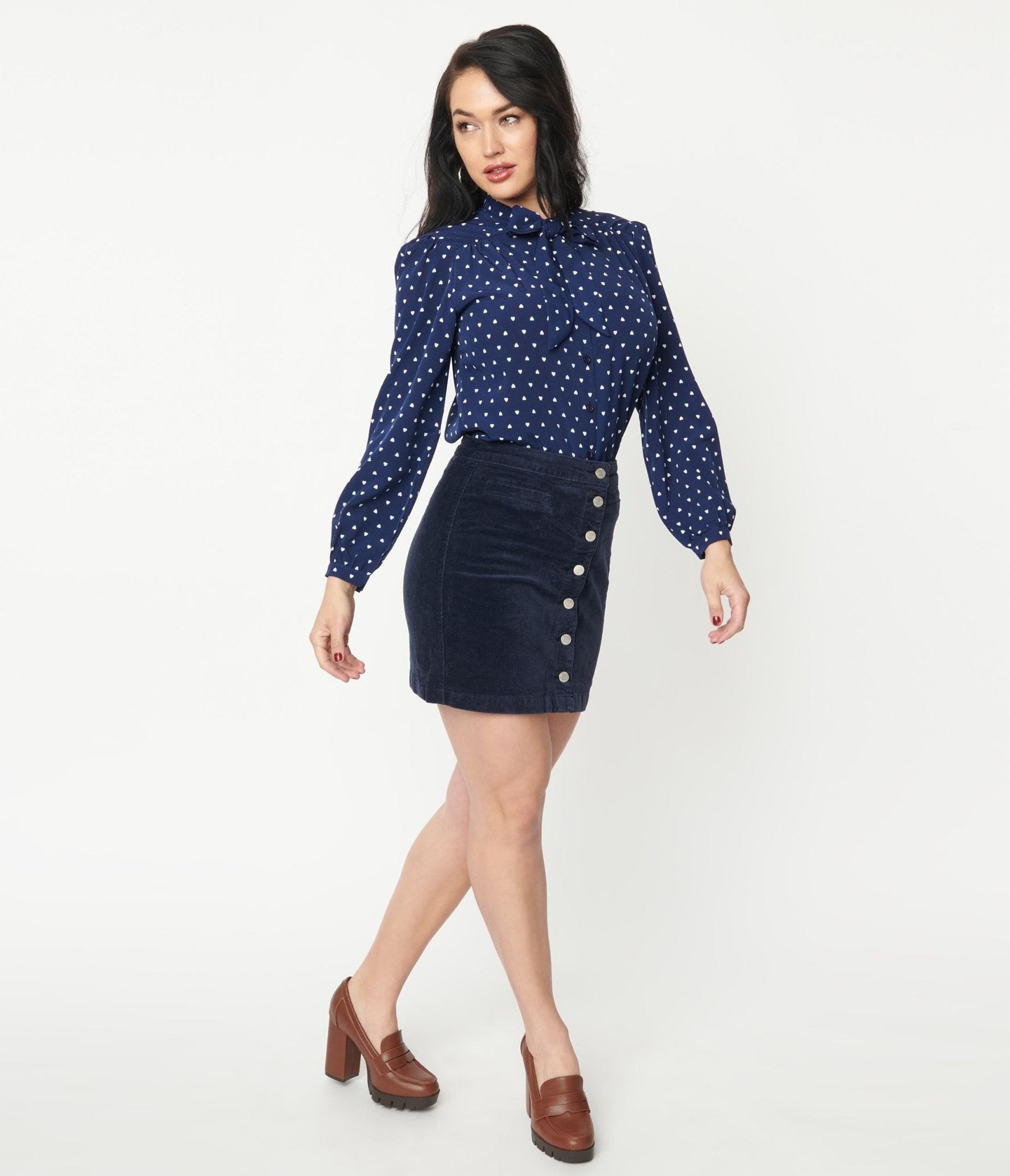 

Navy Corduroy Button Up Mini Skirt