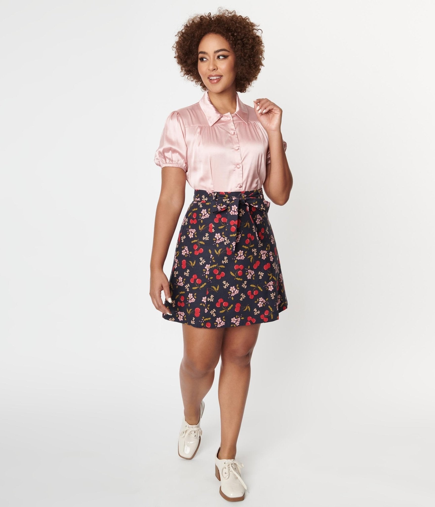 

Navy & French Cherry Print Mini Skirt