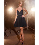 Sophisticated A-line V-neck Glittering Cocktail Above the Knee Chiffon Fall Plunging Neck Dress