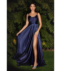 A-line Cowl Neck Spaghetti Strap Satin Prom Dress