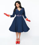 Plaid Print Belted Button Front Collared Swing-Skirt Crepe Dress