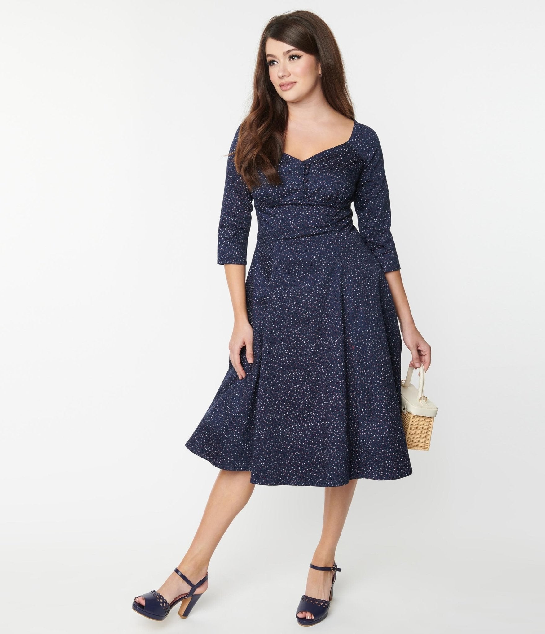 

Navy & Red Dainty Floral Joanna Midi Dress