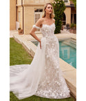 Sophisticated Strapless Off the Shoulder Applique Sheer Fitted Floral Print Mermaid Wedding Dress