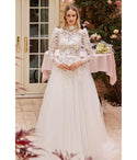 Sophisticated A-line Floral Print High-Neck Long Sleeves Applique Fitted Ball Gown Dress