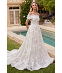 Modest A-line Strapless Applique Sheer Floral Print Sweetheart Lace Ball Gown Wedding Dress