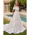 Modest A-line Strapless Sheer Applique Floral Print Lace Sweetheart Ball Gown Wedding Dress