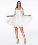 A-line Applique Glittering Beaded Short Cold Shoulder Sleeves Sweetheart Homecoming Dress