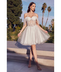 A-line Flutter Sleeves Tulle Basque Corset Waistline Short Draped Open-Back Sheer Dress by Cinderella Divine Moto