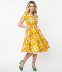 Cotton Swing-Skirt Checkered Gingham Print Dress