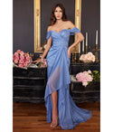 Gathered Glittering Draped Slit Short Sleeves Sleeves Off the Shoulder Prom Dress