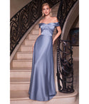 A-line Off the Shoulder Vintage Satin Straight Neck Prom Dress