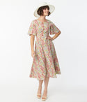 Modest Crepe Short Sleeves Sleeves Pocketed Fitted General Print Midi Dress