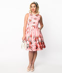 Satin Back Zipper Pocketed Flower(s) General Print Scoop Neck Sleeveless Swing-Skirt Dress