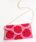 Pink & Floral Rose Beaded Envelope Clutch