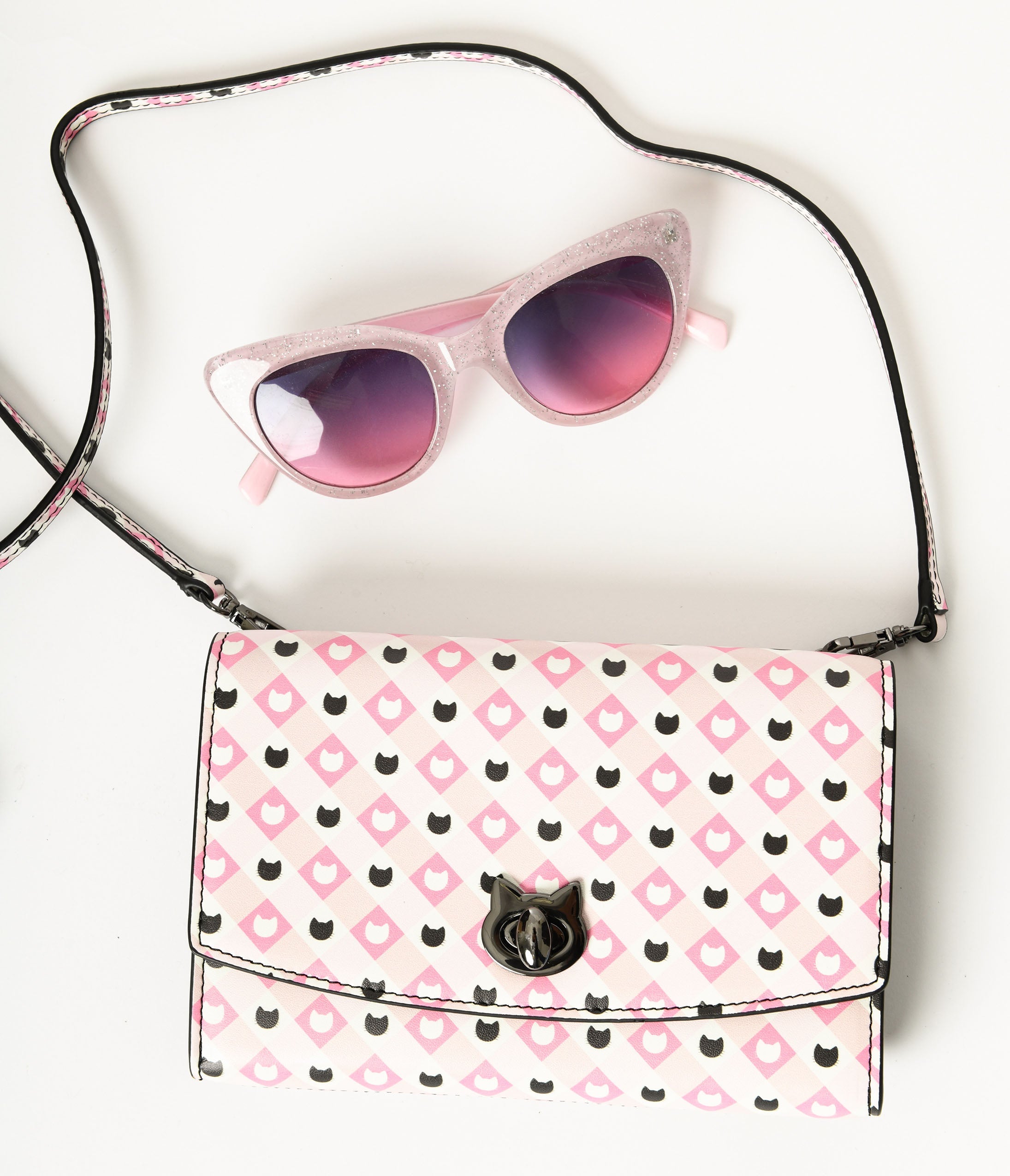 

Pink & White Gingham Cat Crossbody Wallet