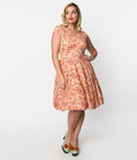 V-neck Fit-and-Flare Cap Sleeves Fitted Pocketed General Print Dress