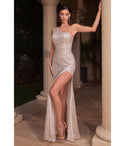 Sophisticated Floor Length One Shoulder Sleeveless Fitted Open-Back Asymmetric Slit Sequined Evening Dress with a Brush/Sweep Train