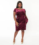 V-neck Velvet Short Asymmetric Wrap Dress by Lady Vintage Wholesale