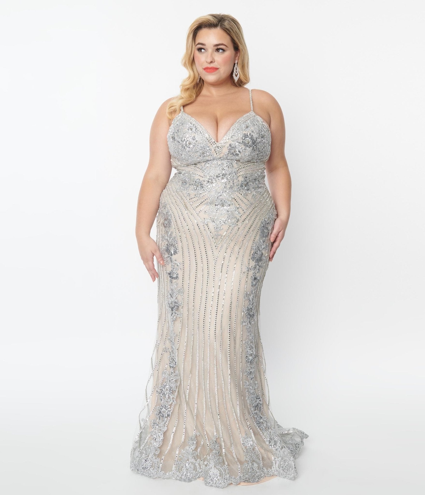 

Plus Size 1930S Style Nude & Silver Deco Bridal Gown