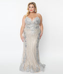 Plus Size V-neck Spaghetti Strap Sheath Mesh Applique Sequined Sheath Dress/Wedding Dress with a Brush/Sweep Train