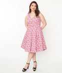Plus Size V-neck Sleeveless Pocketed Fitted Back Zipper Swing-Skirt General Print Dress