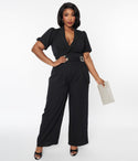 Plus Size V-neck Short Belted Fitted Jumpsuit