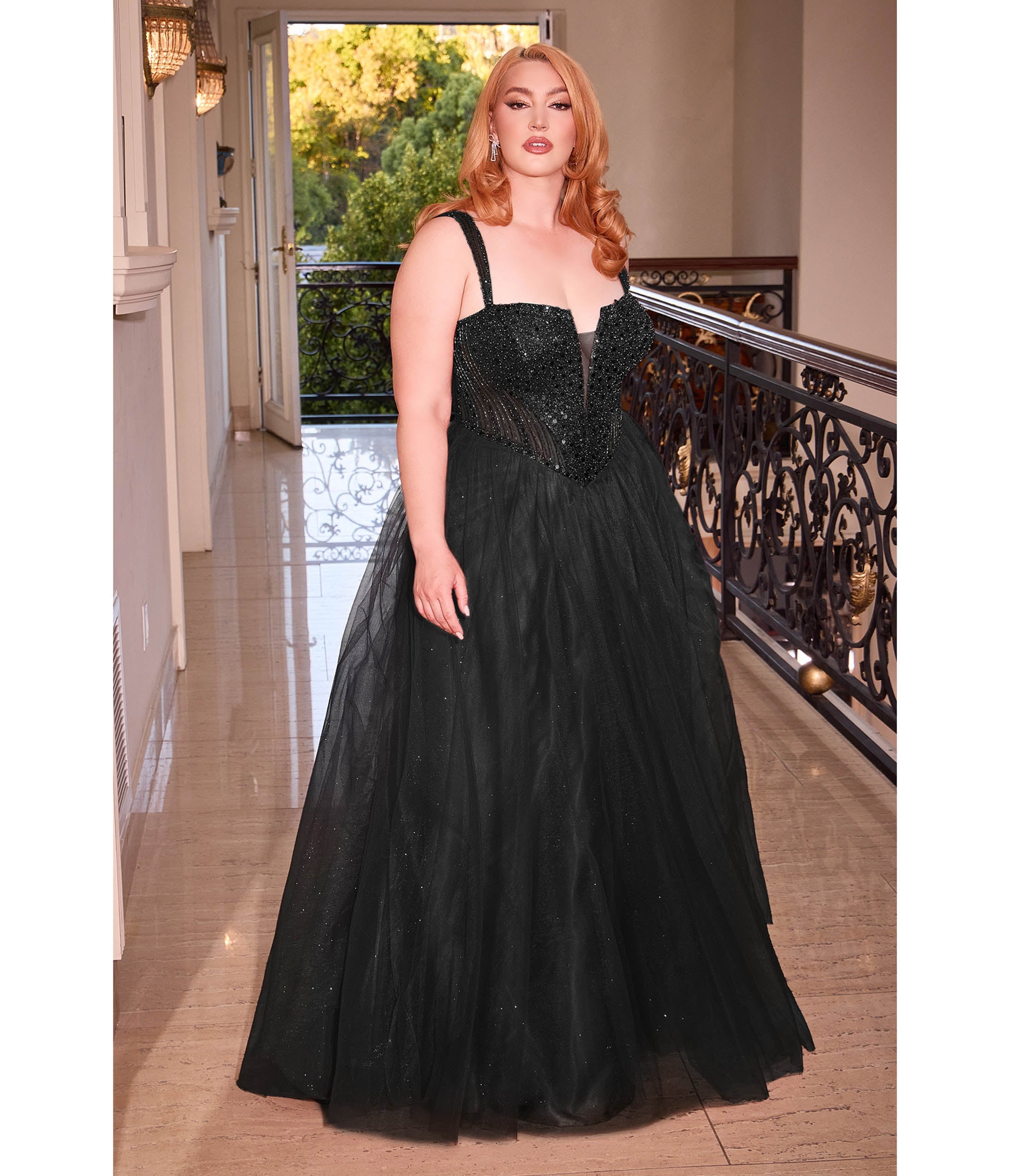 

Cinderella Divine Plus Size Black Glitter Bodice & Tulle Prom Ball Gown