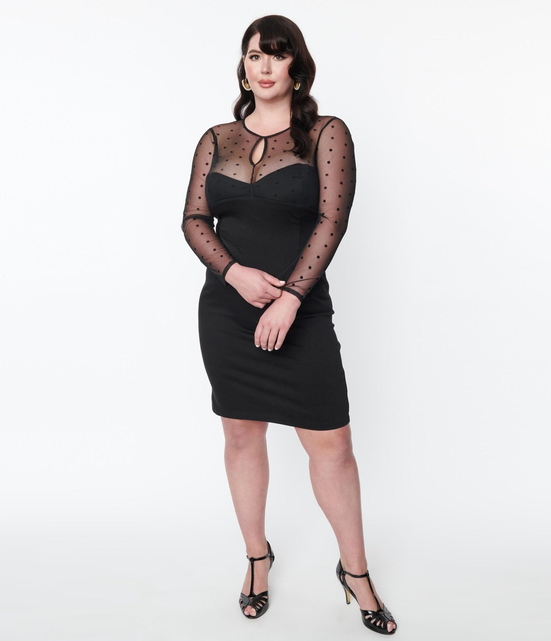 

Plus Size Black Illusion Neckline Katniss Wiggle Dress