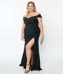 Plus Size Floor Length Off the Shoulder Back Zipper Fitted Faux Wrap Slit Sweetheart Dress