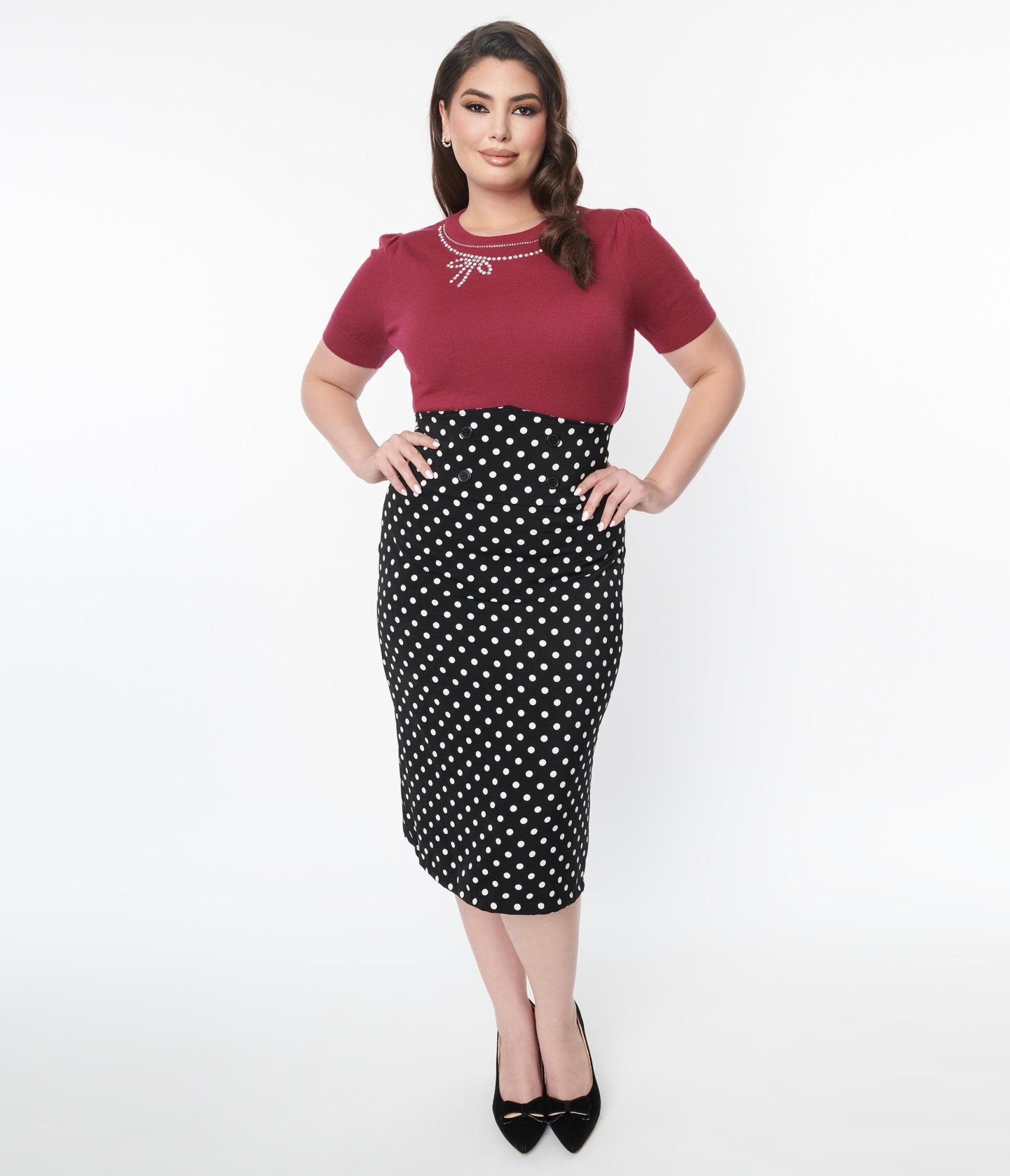 

Plus Size Black & White Polka Dot Wiggle Skirt