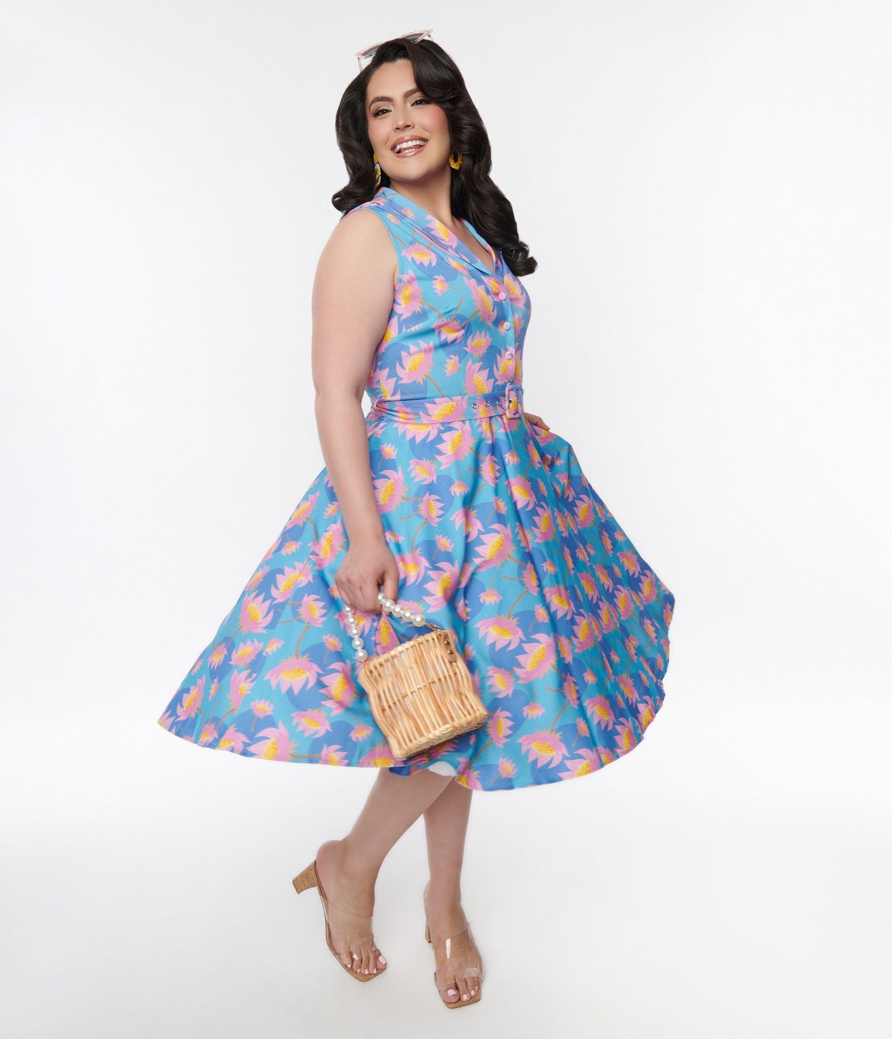 

Plus Size Blue Blooming Lotus Jani Swing Dress