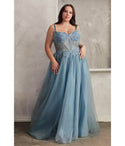 Plus Size A-line Sleeveless Spaghetti Strap Floor Length Corset Waistline Open-Back Applique Glittering Shirred Slit Lace-Up Beaded Sheer Sweetheart Dress